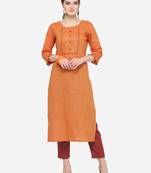 Orange plain cotton kurtas-and-kurtis