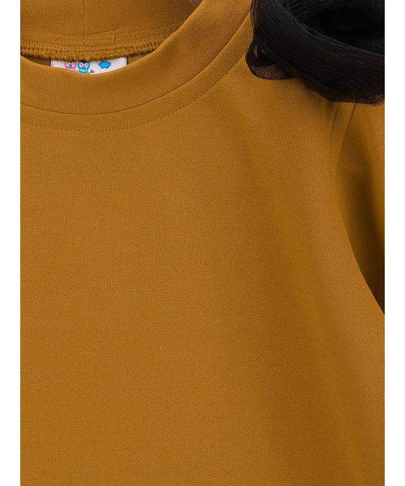 Mustard Mesh Detailing Designer Dress