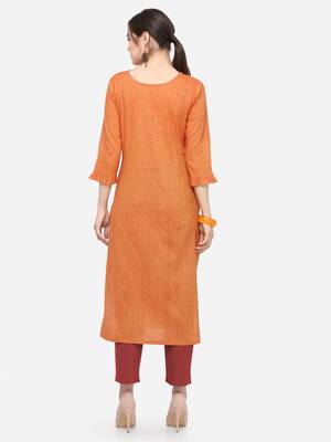 Orange plain cotton kurtas-and-kurtis 2