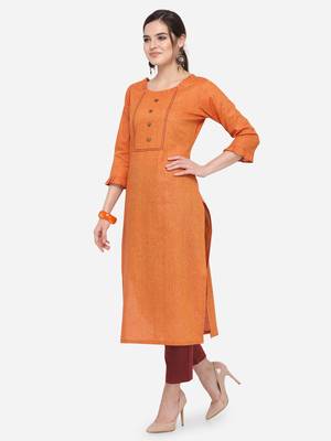 Orange plain cotton kurtas-and-kurtis 3
