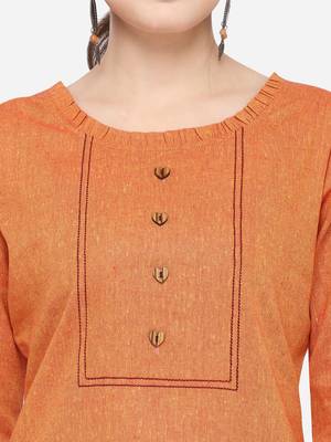 Orange plain cotton kurtas-and-kurtis 4