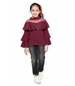Wine crystal Work layered bell sleeves Top