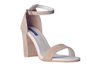 Women suede Leather Cream  ankle strap Heels 1
