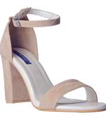 Women suede Leather Cream  ankle strap Heels