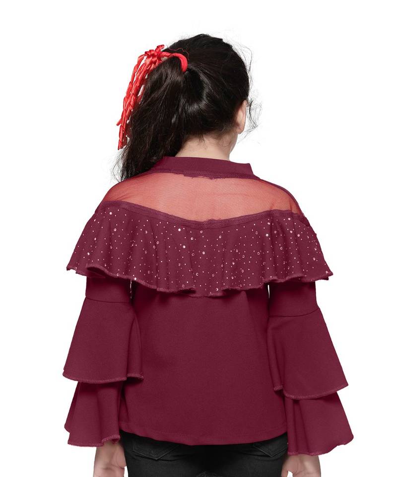 Wine crystal Work layered bell sleeves Top