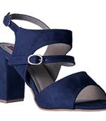 Women  blue suede Leather block Heels ankle strap