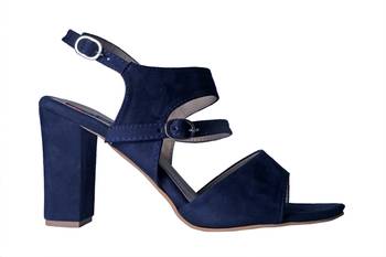 Women  blue suede Leather block Heels ankle strap 2