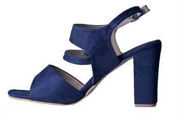 Women  blue suede Leather block Heels ankle strap 3