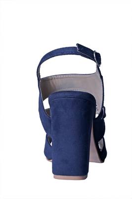 Women  blue suede Leather block Heels ankle strap 4