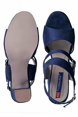 Women  blue suede Leather block Heels ankle strap 5
