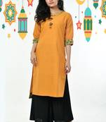 Yellow Pure Cotton Kurti With Wooden Elephant Button