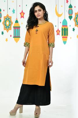 Yellow Pure Cotton Kurti With Wooden Elephant Button 2