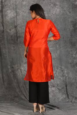 Fiery Orange Zari And Stone Embroidered Kurti With Small Tassels 2