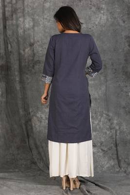Prussian Blue All Over Running Stitched With Side Button Opening And Side Pocket Kurti 2