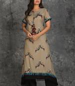 Gold Printed Grey Kurti With Front Dori And Black Palazzo