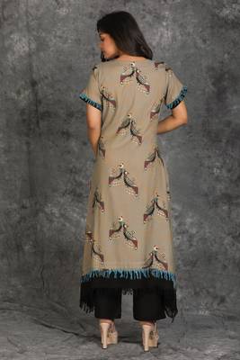 Gold Printed Grey Kurti With Front Dori And Black Palazzo 2