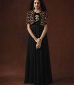 Black Lycra & Slub Silk Resham Embroidery, hand work on koti with glitterring 3D Flower Gown