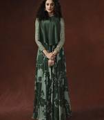 Green Silky Georgette Double Sequence Embroidery on Sleeve, Hand worked pearl & Diamond Gown