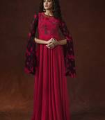 Red Georgette Resham Embroidery, Applique, beads, Metal Sequence Hand work on Yoke Gown