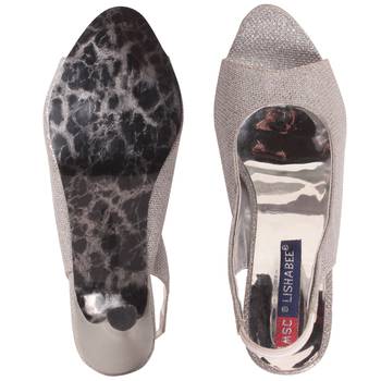 Women Synthetic Silver Heels 5
