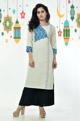 Ikkat Patched Pure Cotton Kurti With Side Panel 1