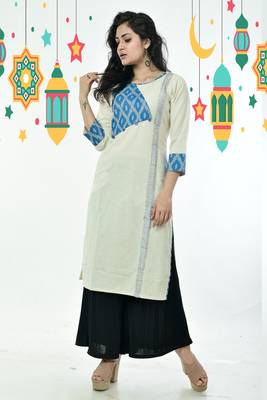 Ikkat Patched Pure Cotton Kurti With Side Panel 2