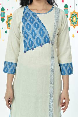 Ikkat Patched Pure Cotton Kurti With Side Panel 3