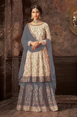 Off-white embroidered georgette salwar 1