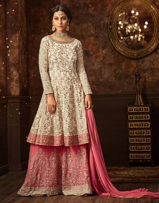 Off-white embroidered georgette salwar 4