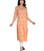 Women's Cotton Straight Kurti with Khadi Print, Peach