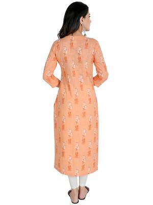 Women's Cotton Straight Kurti with Khadi Print, Peach 3