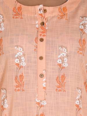 Women's Cotton Straight Kurti with Khadi Print, Peach 5