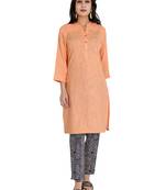 Women's Cotton Slub Solid Pintuck Kurti, Peach