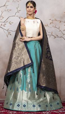 Light Blue Jacquard Semi Stitched bridal lehenga 2