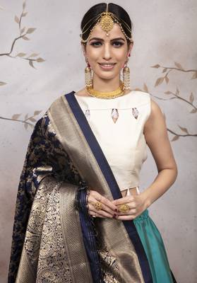 Light Blue Jacquard Semi Stitched bridal lehenga 3