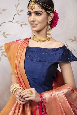 Orange Jacquard Semi Stitched bridal lehenga 3