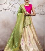 Cream Jacquard Semi Stitched bridal lehenga