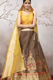 Coffee Jacquard Semi Stitched bridal lehenga