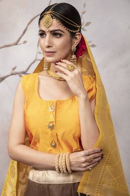 Coffee Jacquard Semi Stitched Bridal Lehenga 2