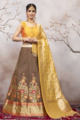 Coffee Jacquard Semi Stitched Bridal Lehenga 4