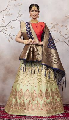 Light Green Jacquard Semi Stitched bridal lehenga 1