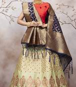 Light Green Jacquard Semi Stitched bridal lehenga