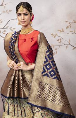 Light Green Jacquard Semi Stitched bridal lehenga 2