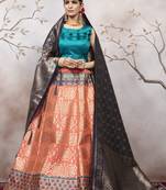 Peachjacquard Semi Stitched bridal lehenga