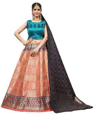 Peachjacquard Semi Stitched bridal lehenga 4