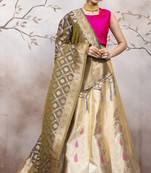 Cream Jacquard Semi Stitched bridal lehenga