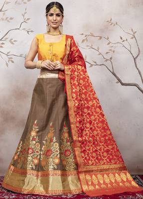 Coffee Jacquard Semi Stitched bridal lehenga 1