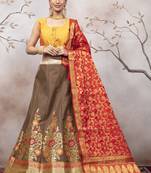 Coffee Jacquard Semi Stitched bridal lehenga