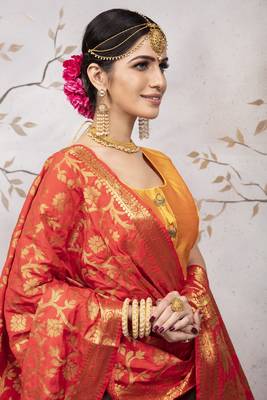 Coffee Jacquard Semi Stitched bridal lehenga 3