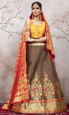 Coffee Jacquard Semi Stitched bridal lehenga 4
